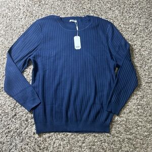 Coofandy Ribbed Crewneck Sweater in Navy Size XL